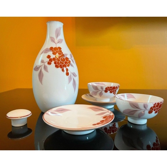 Japanese Tea Sake Sakura Cherry Blossom Berry DELICATE 6pc set Cup And Pitcher - Picture 2 of 8